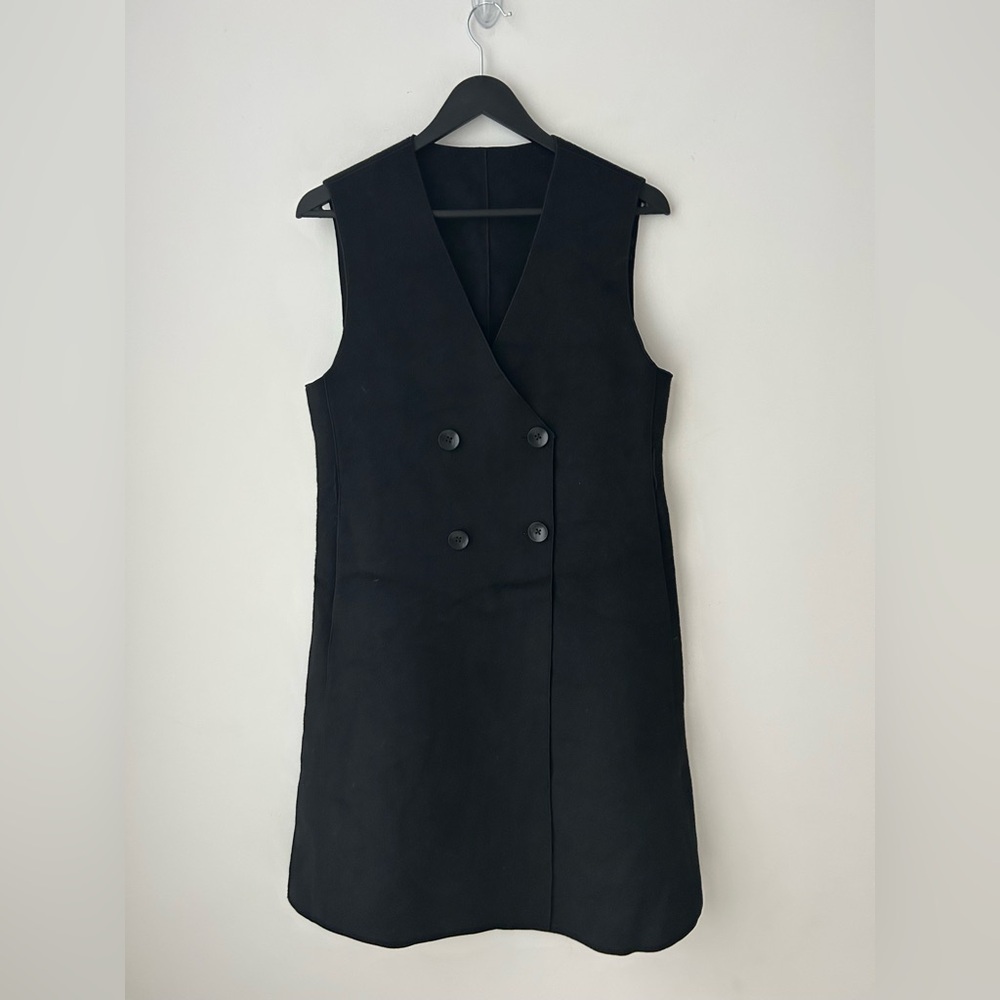 100% wool sleeveless, double-breasted blazer vest dress